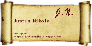 Justus Nikola névjegykártya